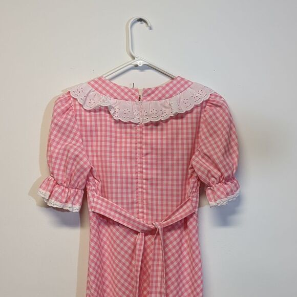 Vintage 1970s Pink White Gingham Ruffled Prairie Maxi Dress, Size XS - Picture 12 of 16
